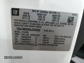 2010 GMC Acadia SL with VIN 1GKLRKED9AJ238262, listed as a Copart auction lot 45096375 with 176,309 mi miles and Salvage Title. Bid and sale history available at carsss.com. Image 16.