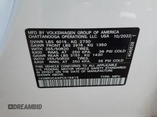 2023 Volkswagen Atlas SEL with VIN 1V2BR2CAXPC515819, listed as a Copart auction lot 50666225 with 43,872 mi miles and Salvage title. Bid and sale history available at DreamBid. Image 15.