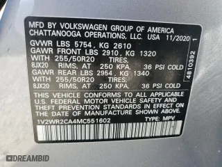 2021 Volkswagen Atlas 3.6L V6 SE w/Technology with VIN 1V2WR2CA4MC551602, listed as a Copart auction lot 48534755 with 82,405 mi miles and Non Repairable. Bid and sale history available at carsss.com. Image 14.