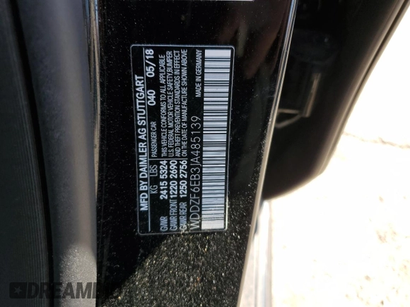 2018 Mercedes-Benz E-Class AMG E 43 with VIN WDDZF6EB3JA485139, listed as a Copart auction lot 44461133 with 52,487 mi miles. Bid and sale history available at carsss.com. Image 12.