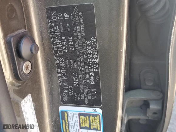 2011 Kia Optima LX with VIN KNAGM4A7XB5080626, listed as a Copart auction lot 50266355 with 0 mi miles and Salvage Title. Bid and sale history available at carsss.com. Image 14.