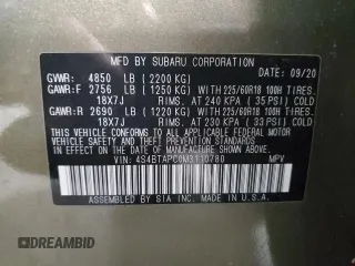 2021 Subaru Outback Touring with VIN 4S4BTAPC0M3110780, listed as a Copart auction lot 61643495 with 58,935 mi miles and Salvage title. Bid and sale history available at DreamBid. Image 14.