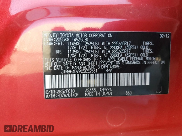 2012 Toyota RAV4 с VIN JTMBF4DV9C5052531, выставлен на аукционе Copart как лот 57171795 с пробегом 109 862 миль миль и Списание • Salvage title. История ставок и продаж доступна на DreamBid. Изображение 14.