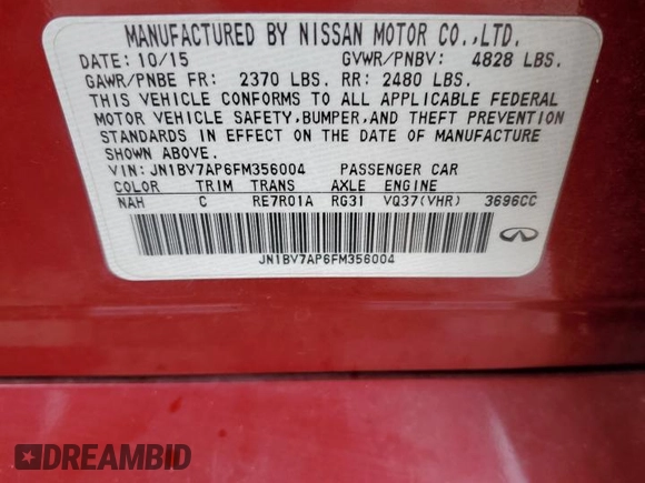 2015 Infiniti Q50 Premium with VIN JN1BV7AP6FM356004, listed as a Copart auction lot 86213714 with 79,496 mi miles and Salvage title. Bid and sale history available at DreamBid. Image 12.