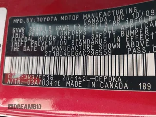 2010 Toyota Corolla with VIN 2T1BU4EE6AC296559, listed as a IAAI auction lot 40132161 with 213,714 mi miles. Bid and sale history available at carsss.com. Image 9.