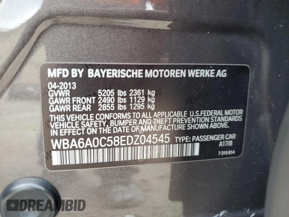 2014 BMW 6 Series 640i z VIN WBA6A0C58EDZ04545, wystawiony jako Copart lot #71086984 z przebiegiem 99 048 mil mil oraz Szkoda całkowita • Salvage title. Historia ofert i sprzedaży dostępna na DreamBid. Obrazek 13.