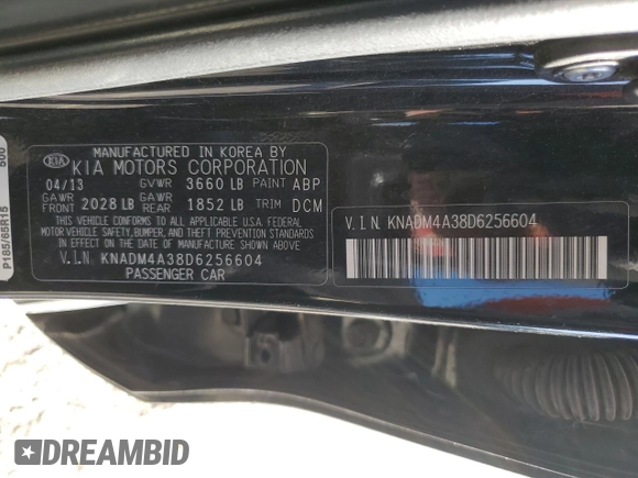 2013 Kia Rio LX with VIN KNADM4A38D6256604, listed as a Copart auction lot 46542975 with 134,470 mi miles and Salvage Title. Bid and sale history available at carsss.com. Image 12.