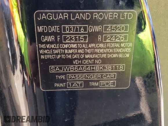 2017 Jaguar F-Type with VIN SAJWB6A64H8K38118, listed as a Copart auction lot 66605794 with 48,805 mi miles and Salvage Title. Bid and sale history available at DreamBid. Image 13.