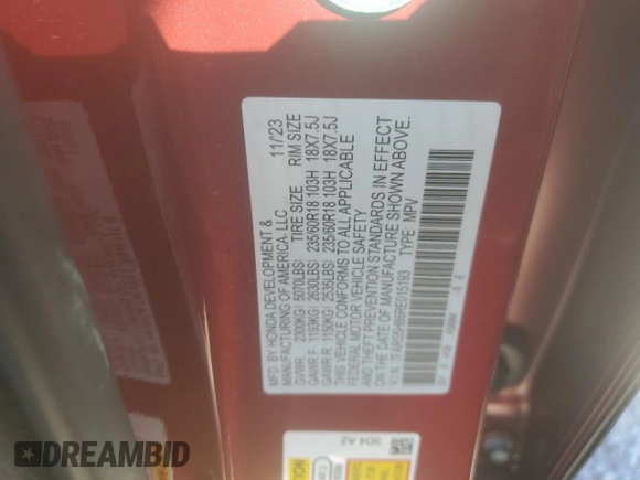 2024 Honda CR-V Sport-L with VIN 7FARS5H86RE015193, listed as a Copart auction lot 48679275 with 13,719 mi miles and Salvage Title. Bid and sale history available at DreamBid. Image 14.