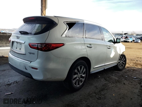 2014 Infiniti QX60 with VIN 5N1AL0MN7EC529772, listed as a Copart auction lot 85780664 with 138,426 mi miles and Salvage Title. Bid and sale history available at carsss.com. Image 3.