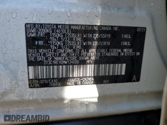 2021 Toyota RAV4 XLE Premium z VIN 2T3C1RFV0MW134008, wystawiony jako Copart lot #62676445 z przebiegiem 61 115 mil mil oraz Szkoda całkowita • Salvage title. Historia ofert i sprzedaży dostępna na DreamBid. Obrazek 13.