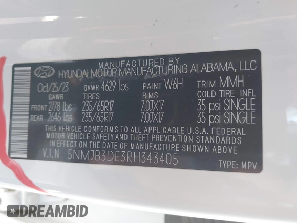 2024 Hyundai Tucson SEL with VIN 5NMJB3DE3RH343405, listed as a IAAI auction lot 41541837 with 49,071 mi miles and . Bid and sale history available at DreamBid. Image 9.