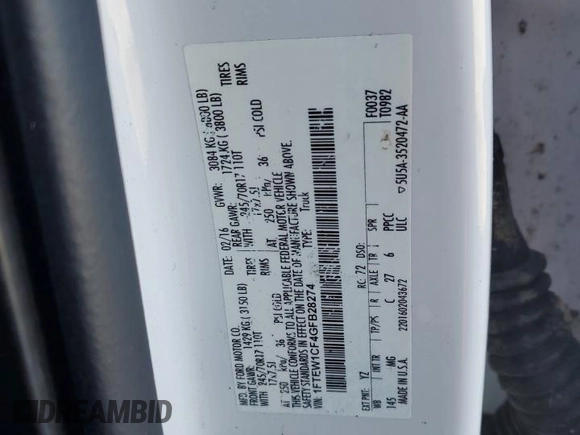 2016 Ford F-150 XL with VIN 1FTEW1CF4GFB28274, listed as a Copart auction lot 86977004 with 202,243 mi miles and Salvage Title. Bid and sale history available at carsss.com. Image 12.