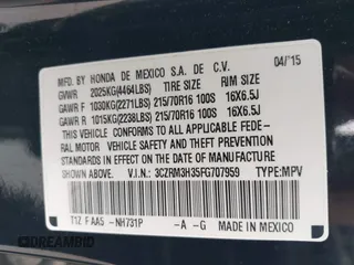 2015 Honda CR-V LX z VIN 3CZRM3H35FG707959, wystawiony jako IAAI lot #42166954 z przebiegiem 97 042 mil mil oraz . Historia ofert i sprzedaży dostępna na DreamBid. Obrazek 9.