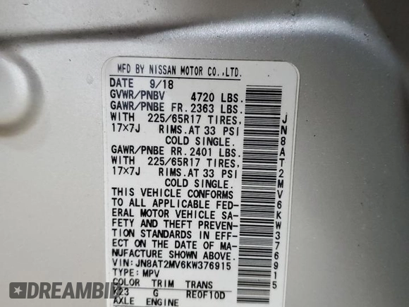 2019 Nissan Rogue SV with VIN JN8AT2MV6KW376915, listed as a Copart auction lot 52355725 with 84,630 mi miles and Salvage Title. Bid and sale history available at carsss.com. Image 14.