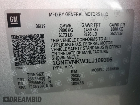 2020 Chevrolet Traverse High Country with VIN 1GNEVNKW3LJ109306, listed as a Copart auction lot 42044065 with 49,805 mi miles and Salvage Title. Bid and sale history available at carsss.com. Image 16.