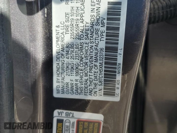 2021 Acura RDX Technology with VIN 5J8TC1H5XML023706, listed as a Copart auction lot 53155535 with 52,636 mi miles and Salvage title. Bid and sale history available at DreamBid. Image 14.