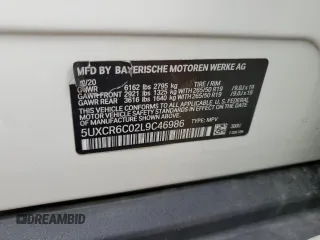 2020 BMW X5 xDrive40i z VIN 5UXCR6C02L9C46986, wystawiony jako Copart lot #59624005 z przebiegiem Nie podano mil oraz Szkoda całkowita • Salvage title. Historia ofert i sprzedaży dostępna na DreamBid. Obrazek 13.