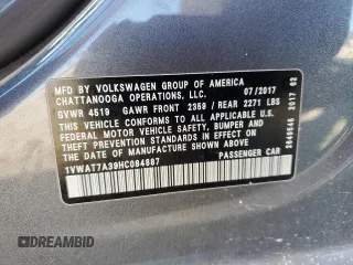 2017 Volkswagen Passat S with VIN 1VWAT7A39HC084887, listed as a Copart auction lot 47217285 with 110,787 mi miles and Salvage title. Bid and sale history available at DreamBid. Image 15.