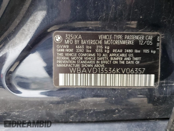 2006 BMW 3 Series 325xi with VIN WBAVD13536KV06357, listed as a Copart auction lot 51684215 with 153,389 mi miles and Salvage Title. Bid and sale history available at carsss.com. Image 14.