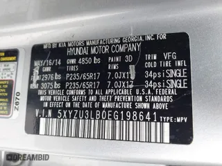 2014 Hyundai Santa Fe Sport with VIN 5XYZU3LB0EG198641, listed as a IAAI auction lot 41673814 with 113,027 mi miles. Bid and sale history available at carsss.com. Image 9.