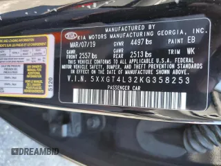 2019 Kia Optima LX with VIN 5XXGT4L32KG358253, listed as a Copart auction lot 55315812 with 40,421 mi miles and Salvage Title. Bid and sale history available at carsss.com. Image 10.