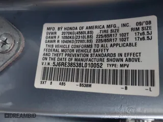 2008 Honda CR-V EX with VIN 5J6RE38538L010052, listed as a IAAI auction lot 41983030 with 276,366 mi miles. Bid and sale history available at carsss.com. Image 9.