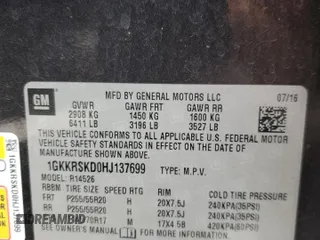 2017 GMC Acadia Limited z VIN 1GKKRSKD0HJ137699, wystawiony jako Copart lot #55746365 z przebiegiem 196 440 mil mil oraz Szkoda całkowita • Salvage title. Historia ofert i sprzedaży dostępna na DreamBid. Obrazek 14.