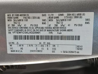 2020 Ford F-150 XL with VIN 1FTEW1C5XLKD25961, listed as a Copart auction lot 52750185 with 83,805 mi miles and Clean Title. Bid and sale history available at DreamBid. Image 13.