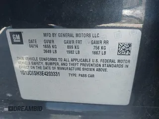 2014 Chevrolet Sonic LT with VIN 1G1JC6SH3E4203331, listed as a IAAI auction lot 41595915 with 161,876 mi miles. Bid and sale history available at carsss.com. Image 9.