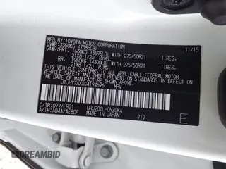 2016 Lexus LX 570 with VIN JTJHY7AXXG4194696, listed as a IAAI auction lot 41583183 with 110,356 mi miles and . Bid and sale history available at DreamBid. Image 9.