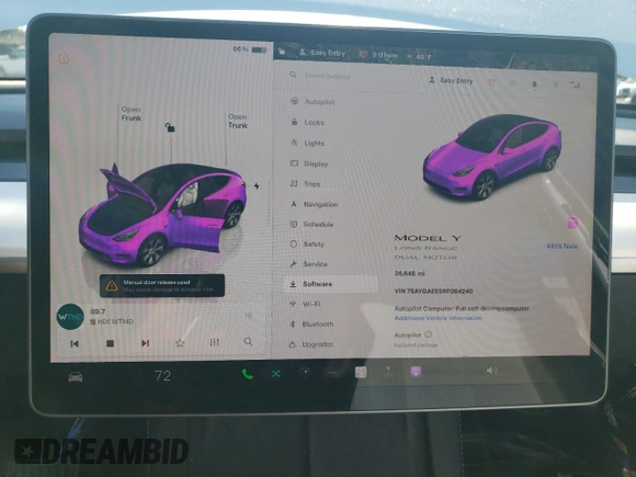 2024 Tesla Model Y Long Range with VIN 7SAYGAEE5RF064240, listed as a Copart auction lot 46349625 with 26,648 mi miles and Salvage title. Bid and sale history available at DreamBid. Image 9.