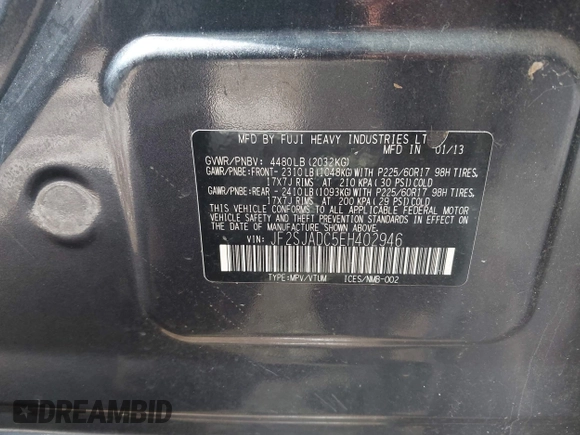 2014 Subaru Forester Premium with VIN JF2SJADC5EH402946, listed as a IAAI auction lot 42716914 with 254,182 mi miles and . Bid and sale history available at DreamBid. Image 9.