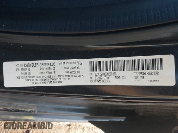 2012 Dodge Avenger SXT with VIN 1C3CDZCB2CN228306, listed as a IAAI auction lot 41833238 with 140,065 mi miles and . Bid and sale history available at DreamBid. Image 9.