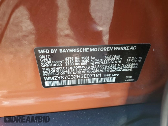 2017 MINI Countryman Cooper with VIN WMZYS7C32H3E07181, listed as a Copart auction lot 83219184 with 75,046 mi miles and Salvage title. Bid and sale history available at DreamBid. Image 12.
