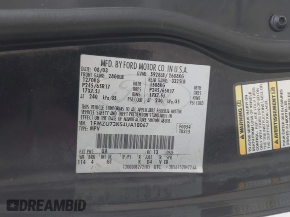 2004 Ford Explorer XLT z VIN 1FMZU73K54UA18067, wystawiony jako IAAI lot #42502018 z przebiegiem 202 136 mil mil oraz . Historia ofert i sprzedaży dostępna na DreamBid. Obrazek 9.