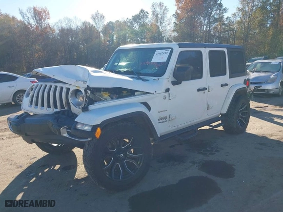 2019 Jeep Wrangler Unlimited Sahara with VIN 1C4HJXEN1KW687924, listed as a IAAI auction lot 41082030 with 65,852 mi miles. Bid and sale history available at carsss.com. Image 2.