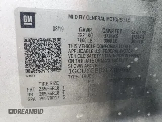 2020 Chevrolet Silverado 1500 LTZ with VIN 1GCUYGED7LZ107657, listed as a Copart auction lot 83054464 with 124,455 mi miles and Salvage Title. Bid and sale history available at DreamBid. Image 12.