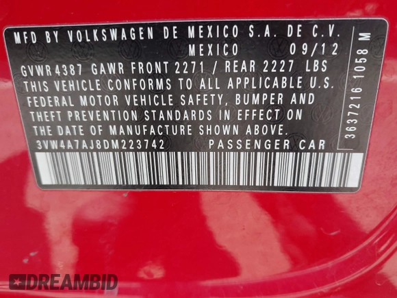 2013 Volkswagen Jetta GLI Autobahn z VIN 3VW4A7AJ8DM223742, wystawiony jako IAAI lot #42466962 z przebiegiem 111 407 mil mil oraz . Historia ofert i sprzedaży dostępna na DreamBid. Obrazek 9.