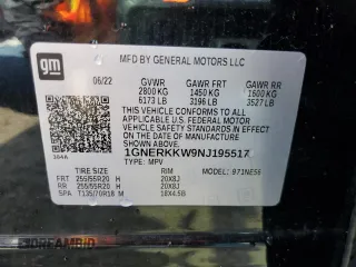 2022 Chevrolet Traverse Premier with VIN 1GNERKKW9NJ195517, listed as a Copart auction lot 51283084 with 30,194 mi miles and Salvage Title. Bid and sale history available at carsss.com. Image 13.