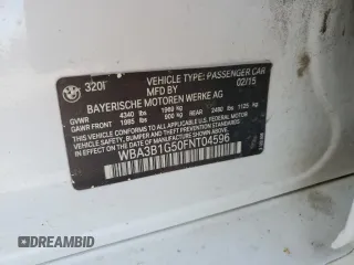 2015 BMW 3 Series 320i with VIN WBA3B1G50FNT04596, listed as a Copart auction lot 46465935 with 94,768 mi miles and Salvage title. Bid and sale history available at DreamBid. Image 13.