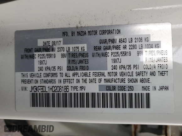 2017 Mazda CX-5 Grand Touring with VIN JM3KFBDL1H0208186, listed as a Copart auction lot 52685955 with 125,414 mi miles and Salvage Title. Bid and sale history available at carsss.com. Image 13.