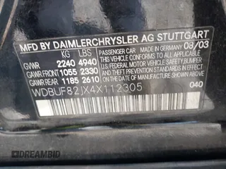 2004 Mercedes-Benz E 320 with VIN WDBUF82JX4X112305, listed as a IAAI auction lot 42058438 with 201,750 mi miles and . Bid and sale history available at DreamBid. Image 9.