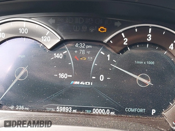 2019 BMW X3 M40i with VIN 5UXTS3C56KLR71987, listed as a IAAI auction lot 41509005 with 59,893 mi miles and . Bid and sale history available at DreamBid. Image 16.