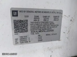 2020 GMC Terrain SLE with VIN 3GKALMEV3LL210420, listed as a IAAI auction lot 41572101 with 59,866 mi miles. Bid and sale history available at carsss.com. Image 9.