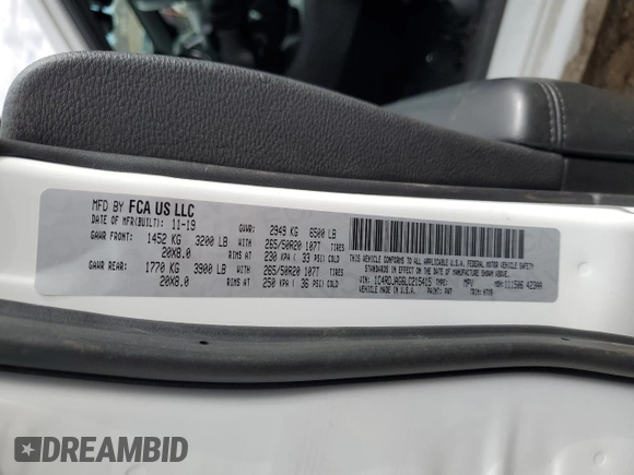 2020 Dodge Durango SXT Plus with VIN 1C4RDJAG6LC215415, listed as a Copart auction lot 43016165 with 92,248 mi miles and Salvage Title. Bid and sale history available at DreamBid. Image 15.