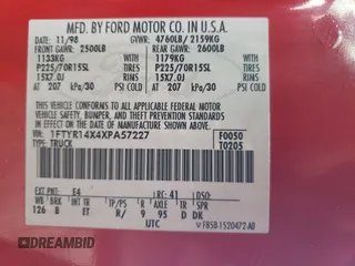 1999 Ford Ranger XLT with VIN 1FTYR14X4XPA57227, listed as a Copart auction lot 80829684 with 166,834 mi miles and Salvage Title. Bid and sale history available at DreamBid. Image 12.
