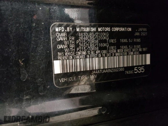 2022 Mitsubishi Eclipse Cross ES z VIN JA4ATUAA6NZ002360, wystawiony jako Copart lot #87186754 z przebiegiem 66 364 mil mil oraz Szkoda całkowita • Salvage title. Historia ofert i sprzedaży dostępna na DreamBid. Obrazek 15.