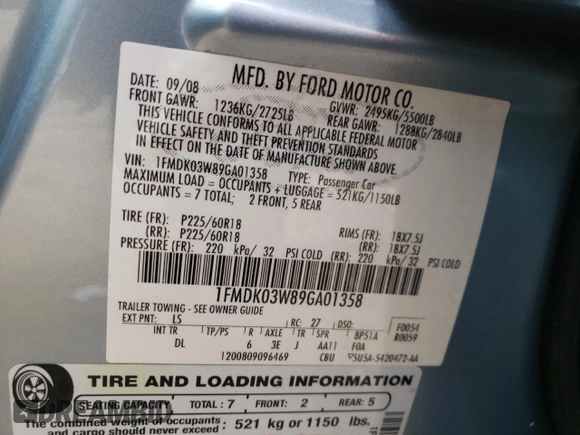 2009 Ford Taurus X Limited with VIN 1FMDK03W89GA01358, listed as a Copart auction lot 79132254 with 173,623 mi miles and Salvage title. Bid and sale history available at DreamBid. Image 15.