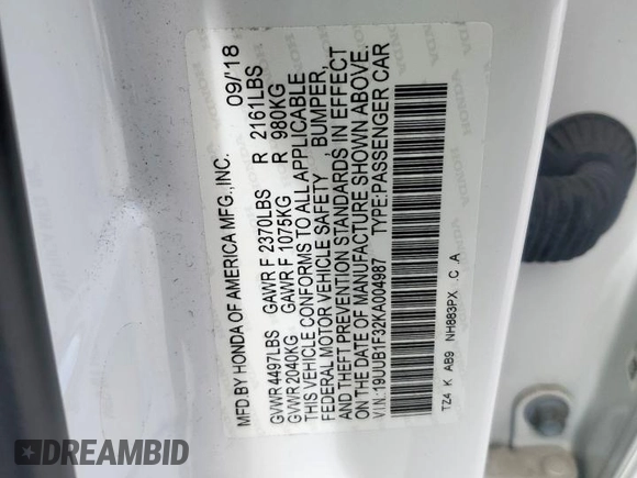 2019 Acura TLX with VIN 19UUB1F32KA004987, listed as a Copart auction lot 48425005 with 42,314 mi miles and Salvage Title. Bid and sale history available at carsss.com. Image 12.
